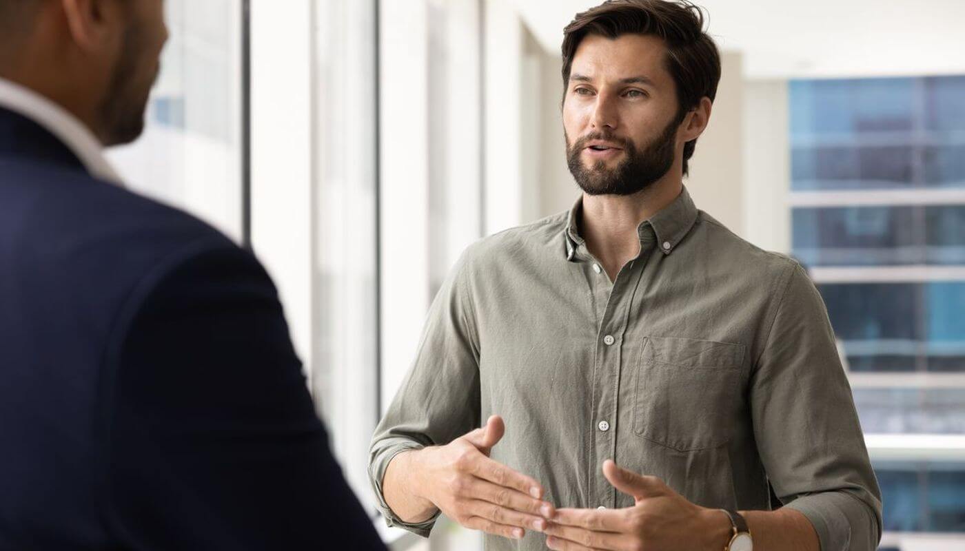 Two people having a discussion